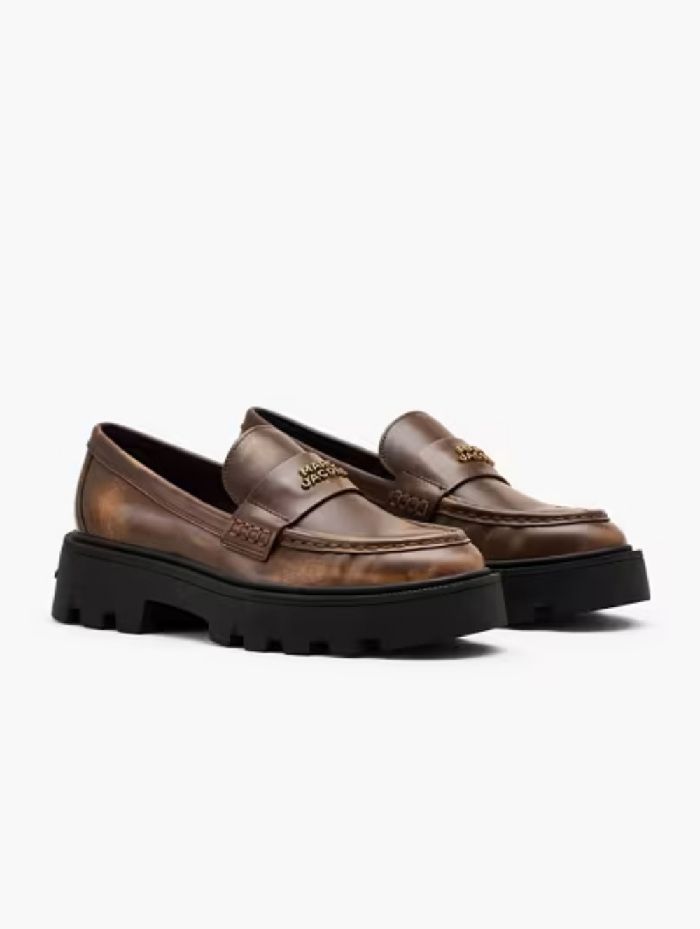 Marc Jacobs Women's Frankie Distressed Leather Platform Lug Sole Loafer, Ebony